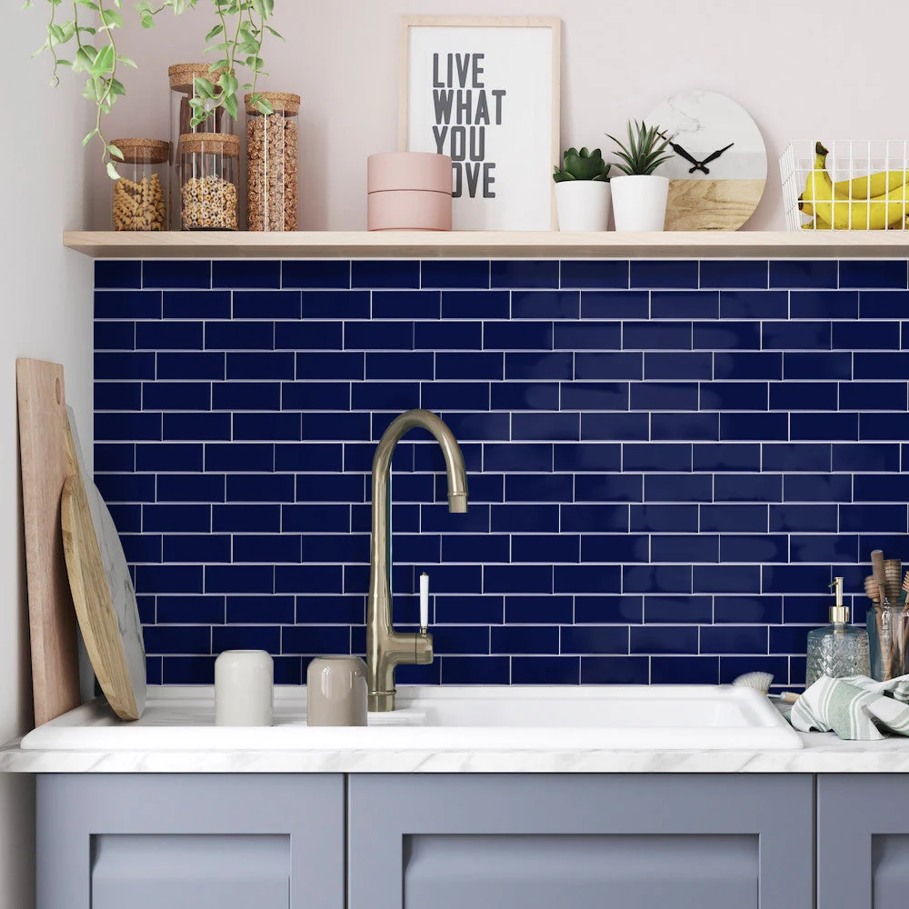 Zerbino Fibra Dark Blue Subway Peel and Stick Backsplash Tile
