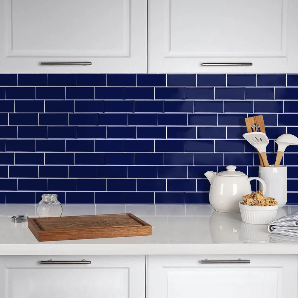 Zerbino Spazzolato Dark Blue Subway Peel and Stick Backsplash Tile
