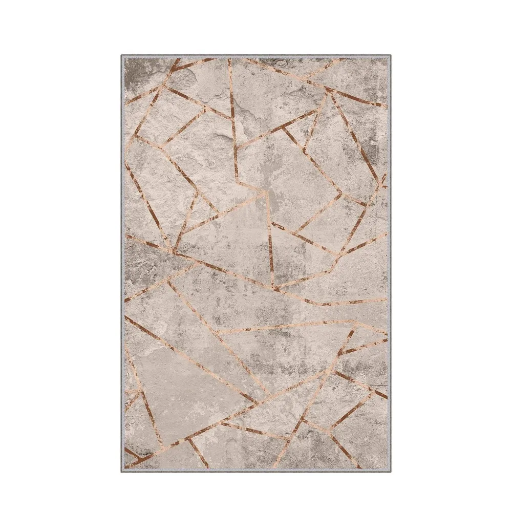 Tappeto Ken 160x230cm Sabbia effetto cemento e linee geometriche astratte Oro