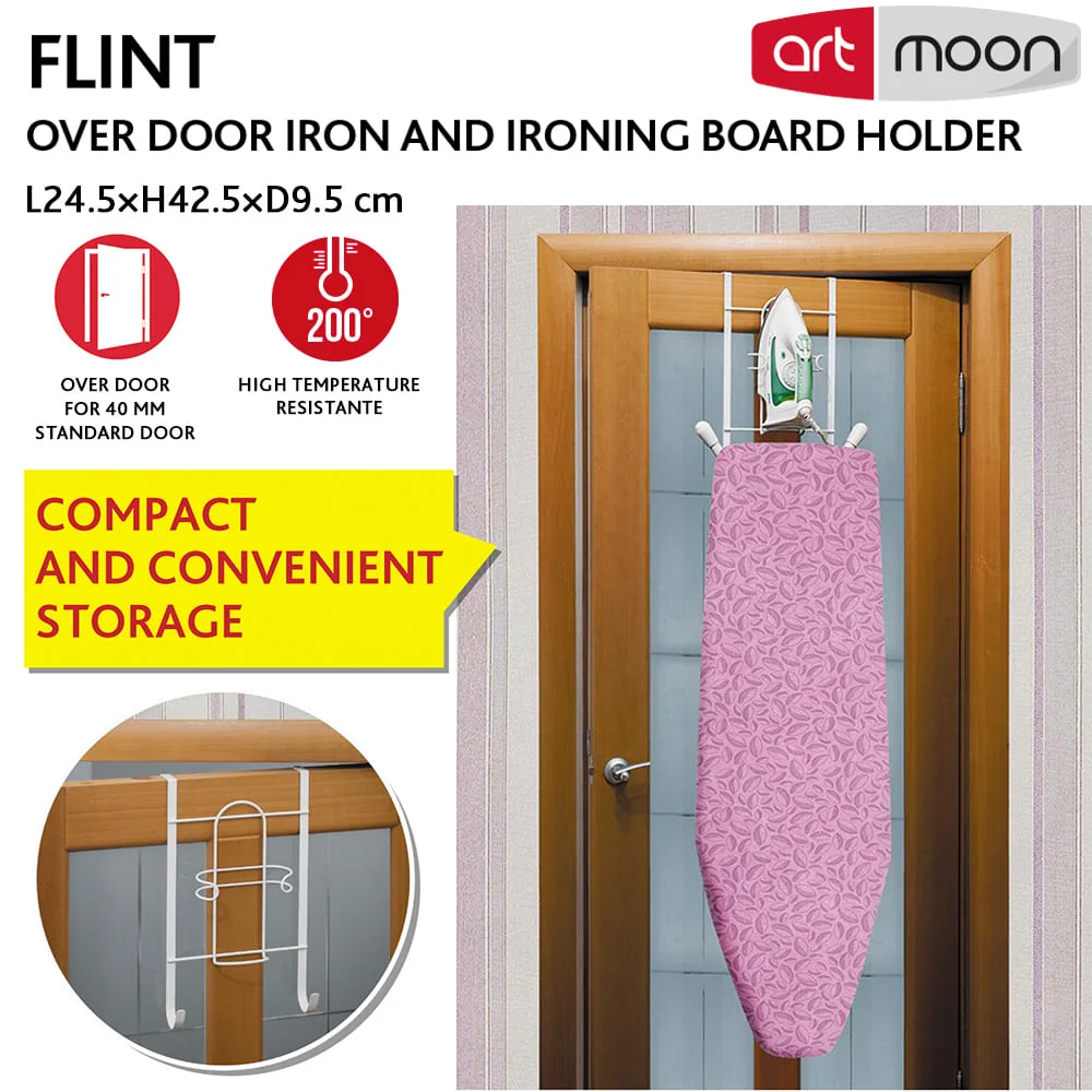 art moon Flint - Supporto per Ferro e Asse da Stiro da Attaccare Sopra la Porta Acciaio Rivestito Vinile 24.5X9.5X42.5 cm
