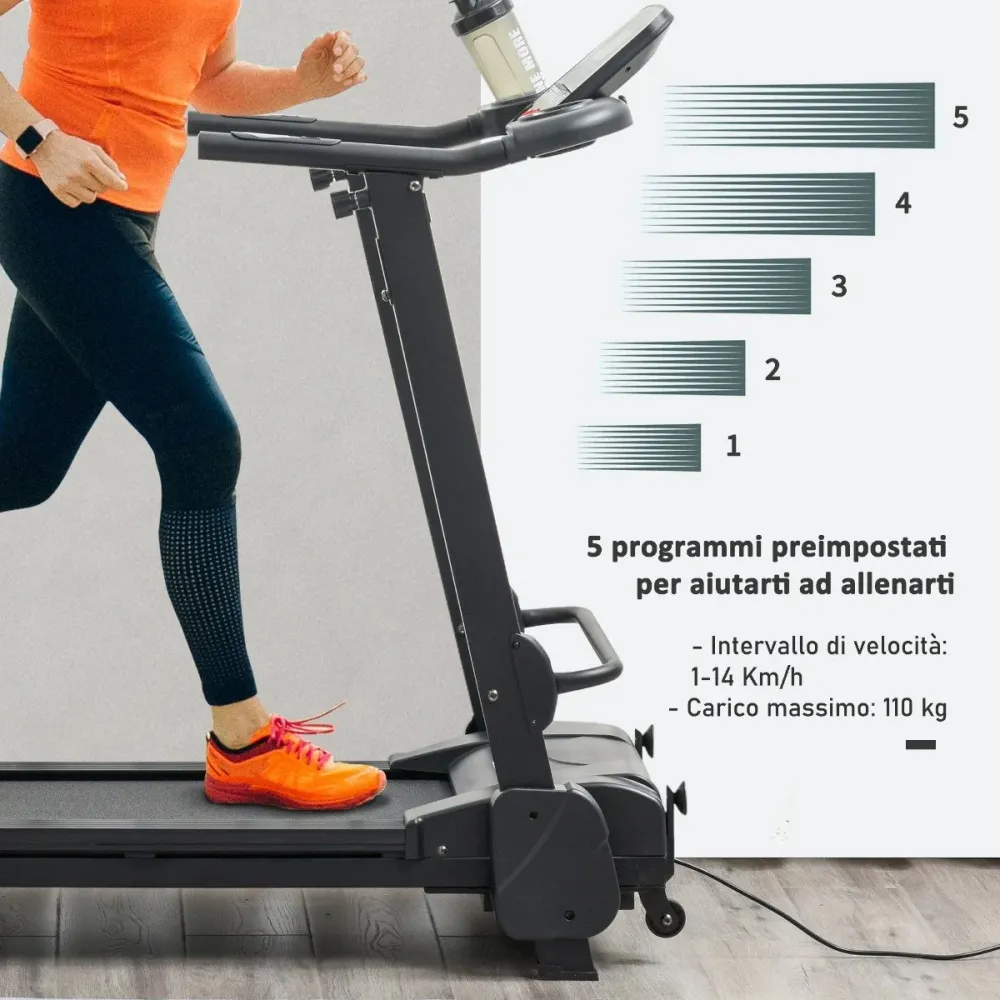 Easycomfort Tapis Roulant Elettrico Pieghevole Salvaspazio, Velocità 14km/h, Monitor LCD 5 Programmi e Presa USB, per Casa...