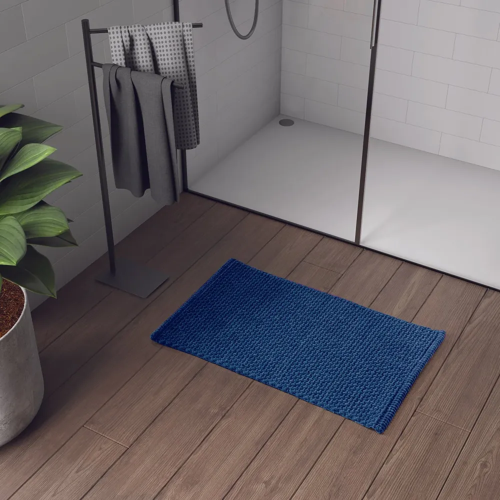 Tappeto 50x80 cotone e poliestere con fondo antiscivolo Knot di Gedy - Blu