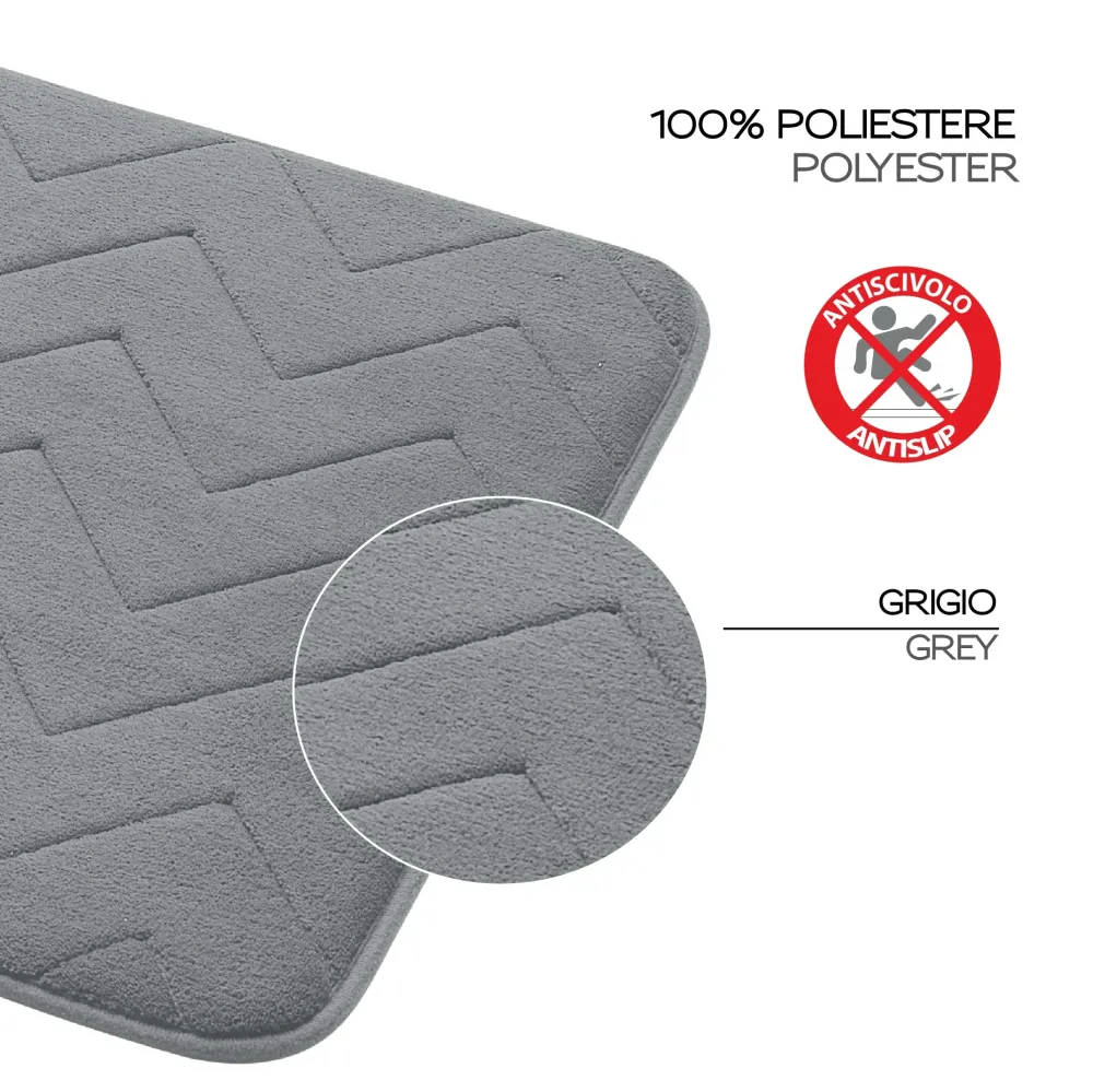 Tappeto bagno Misure 50x80 cm memory foam con fondo antiscivolo Serie Mousse Gedy - Finitura Grigia