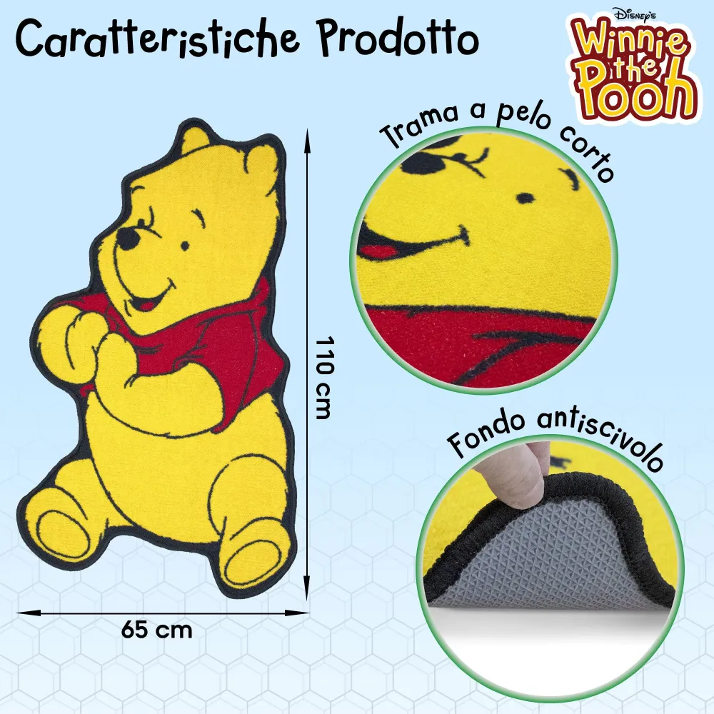 Tappeto Disney Winnie Pooh sagomato antiscivolo per bambini 65x110cm 6913