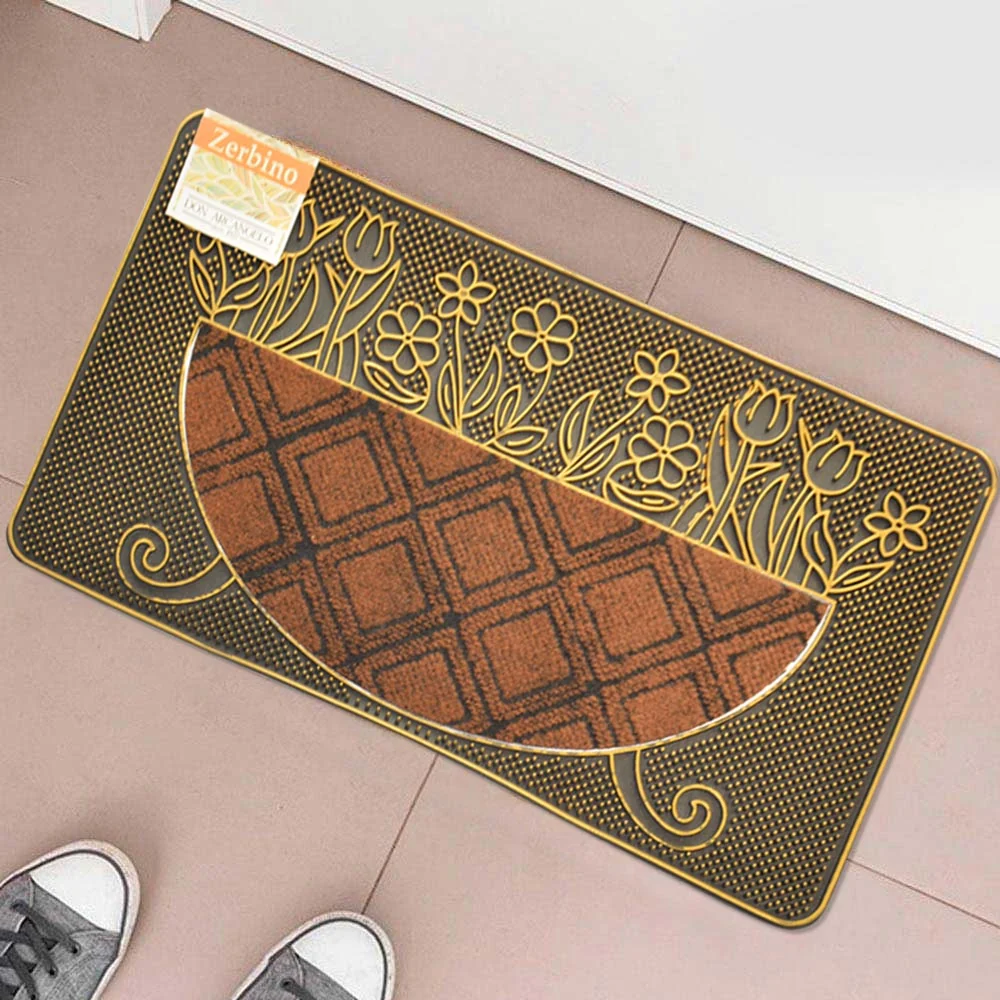 Tappeto Zerbino Fiori 45x75cm Gomma e Fibra Cocco 4 Colori Ingresso Casa