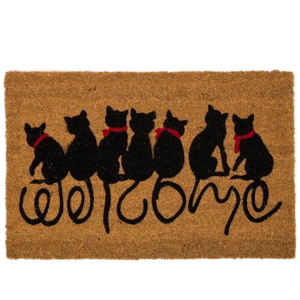 Tappeto Zerbino Gatti Welcome Fibra di Cocco 60x40cm Ingresso Casa Marrone