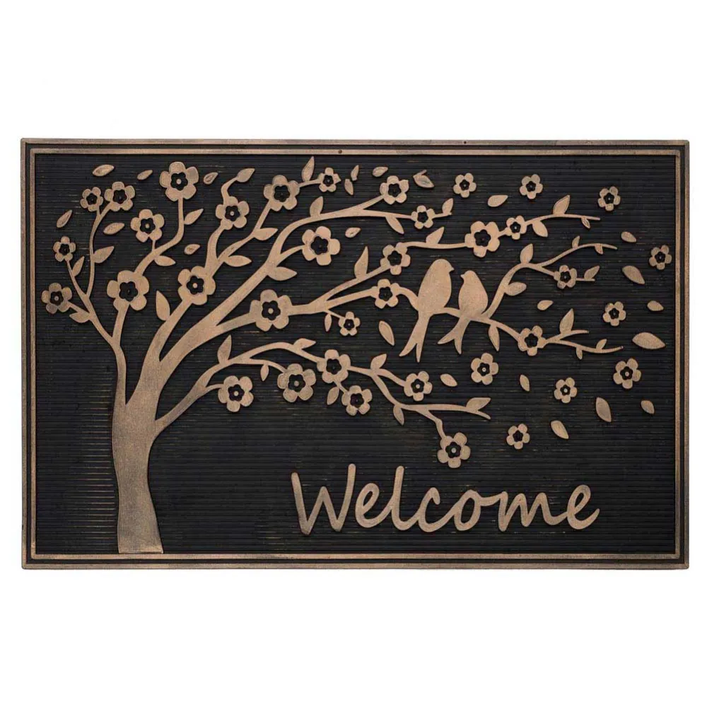 Tappeto Zerbino Gomma Albero della Vita Figura Rilievo 75 x 45cm Nero Rame