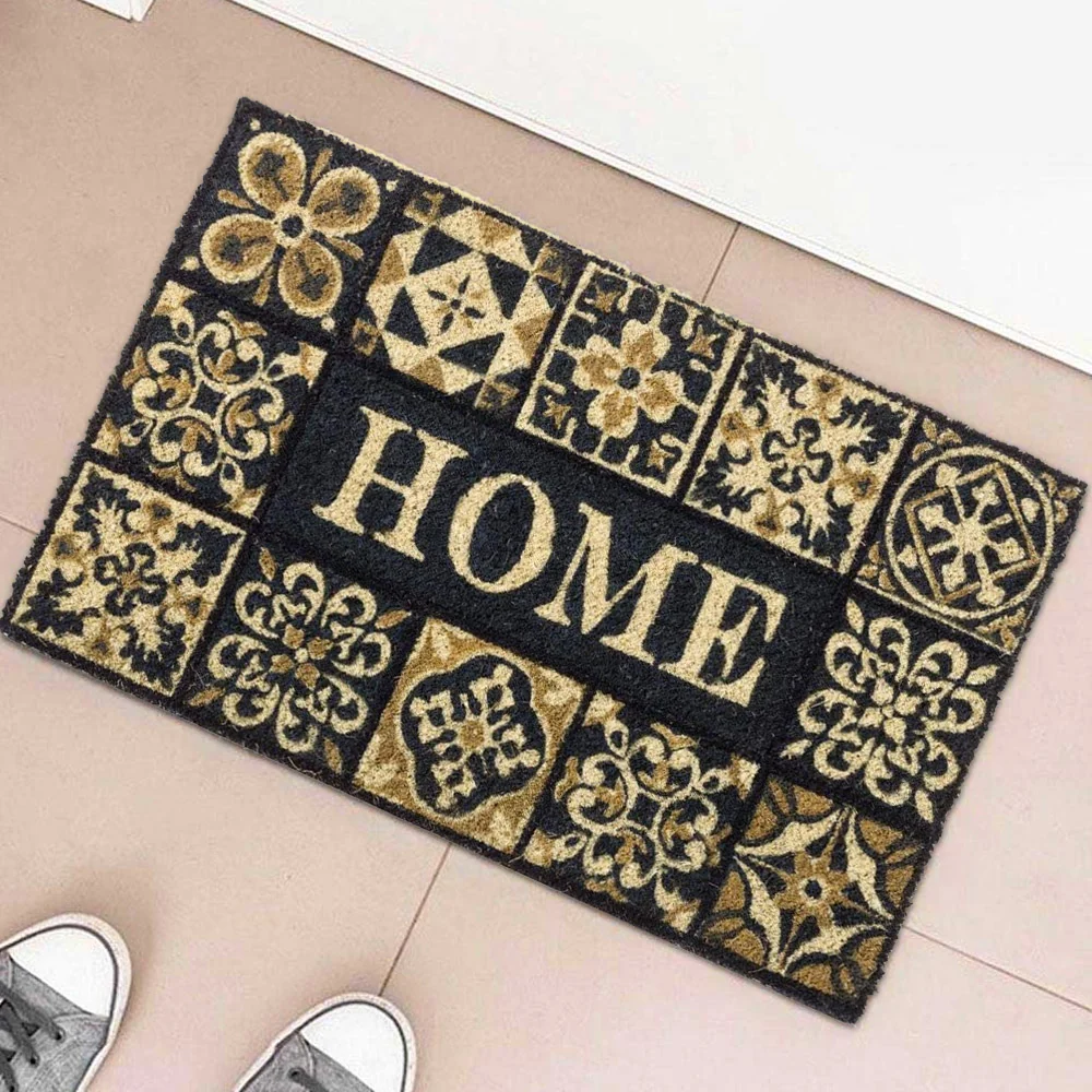 Tappeto Zerbino Home Tile Fibra di Cocco 60x40cm Ingresso Casa Beige Nero