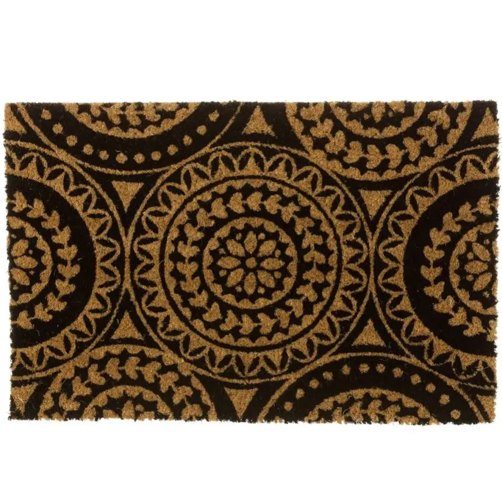 Tappeto Zerbino Rettangolare Mandala Fibra Di Cocco 60 x 40cm Beige e Marrone
