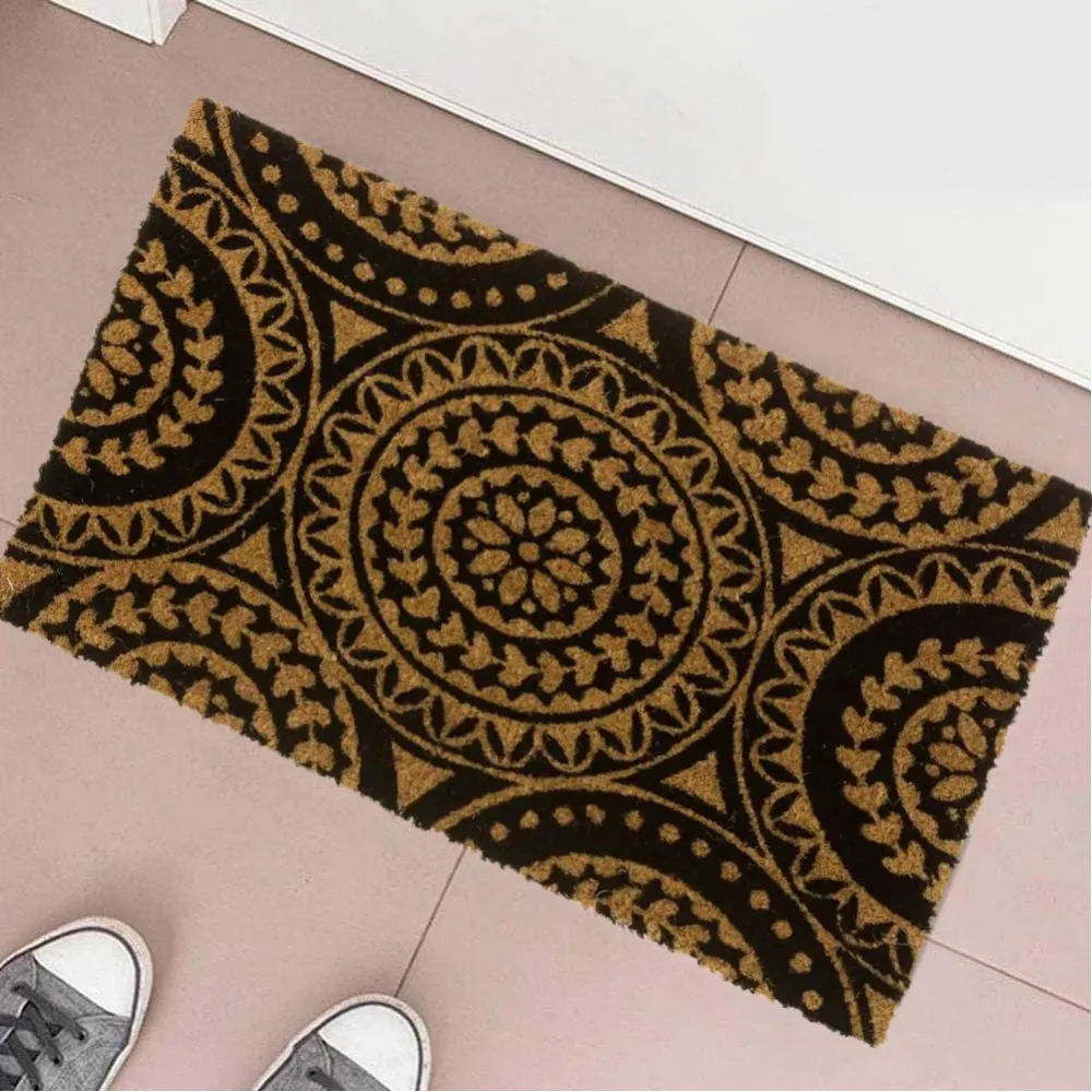 Tappeto Zerbino Rettangolare Mandala Fibra Di Cocco 60 x 40cm Beige e Marrone