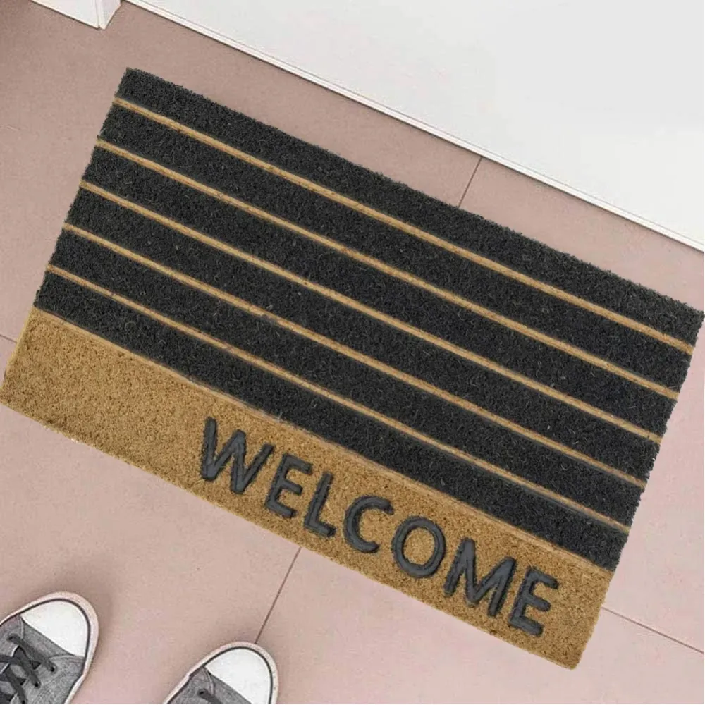 Tappeto Zerbino Rettangolare Welcome Fibra Di Cocco 60 x 40 cm Beige e Nero