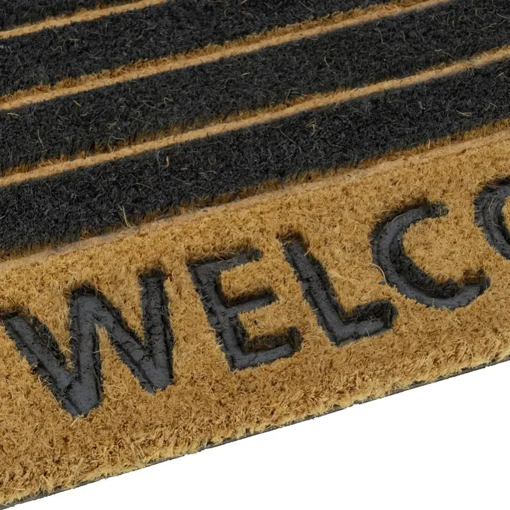 Tappeto Zerbino Rettangolare Welcome Fibra Di Cocco 60 x 40 cm Beige e Nero