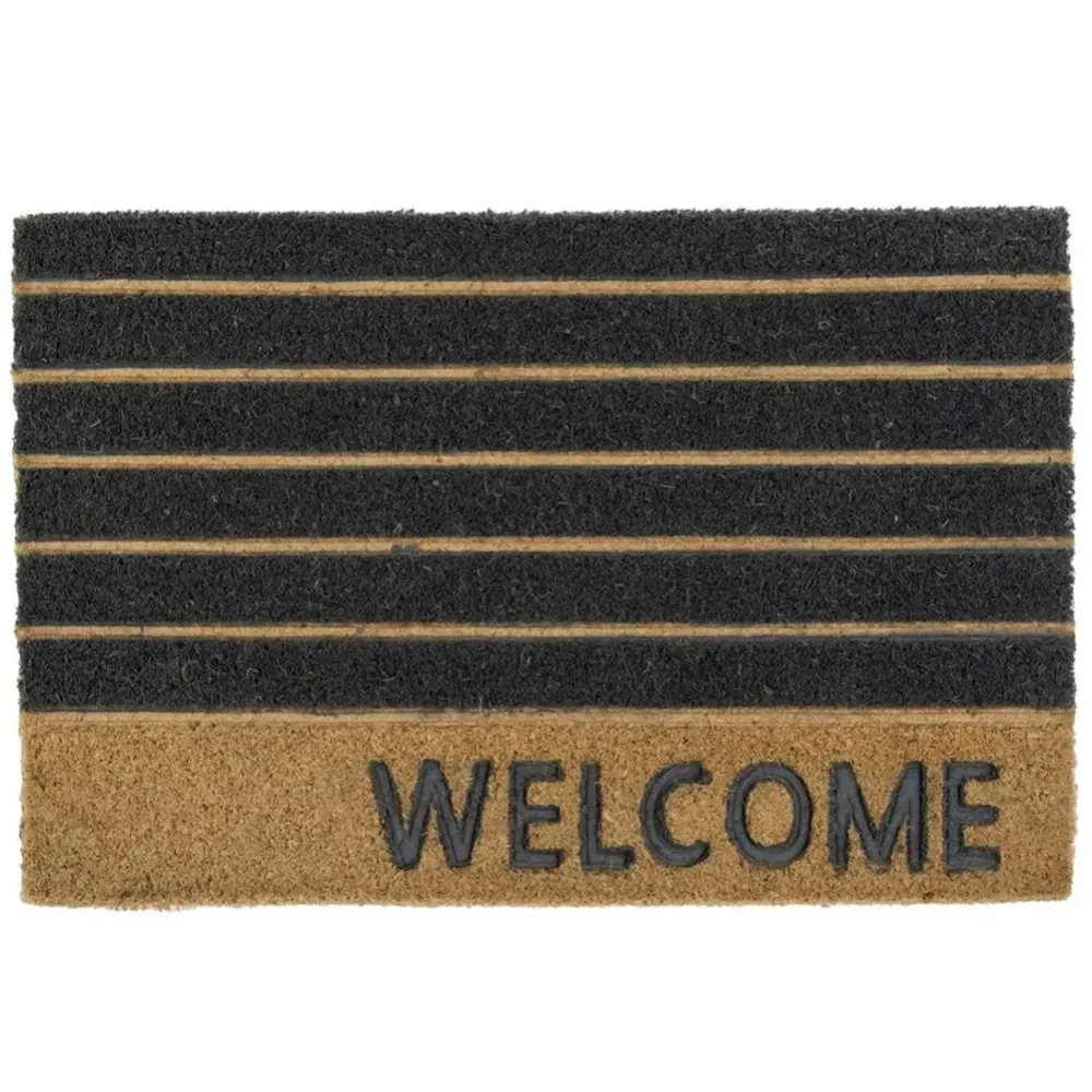 Tappeto Zerbino Rettangolare Welcome Fibra Di Cocco 60 x 40 cm Beige e Nero