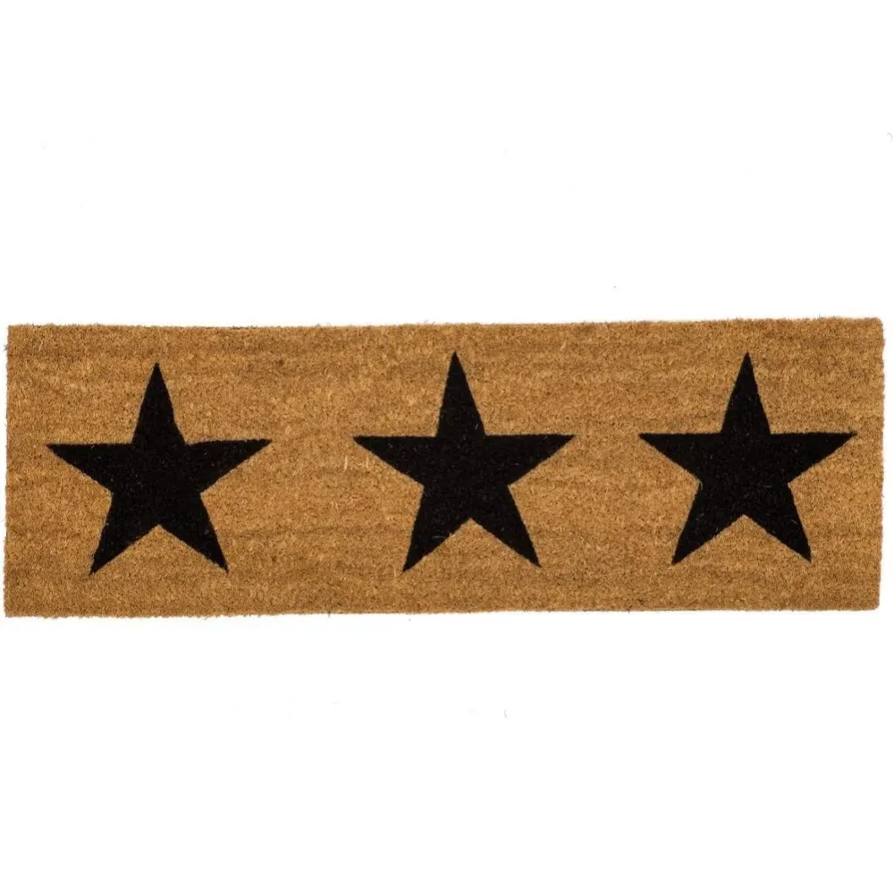 Tappeto Zerbino Stars Rettangolare Fibra Di Cocco 75x25cm Beige e Nero