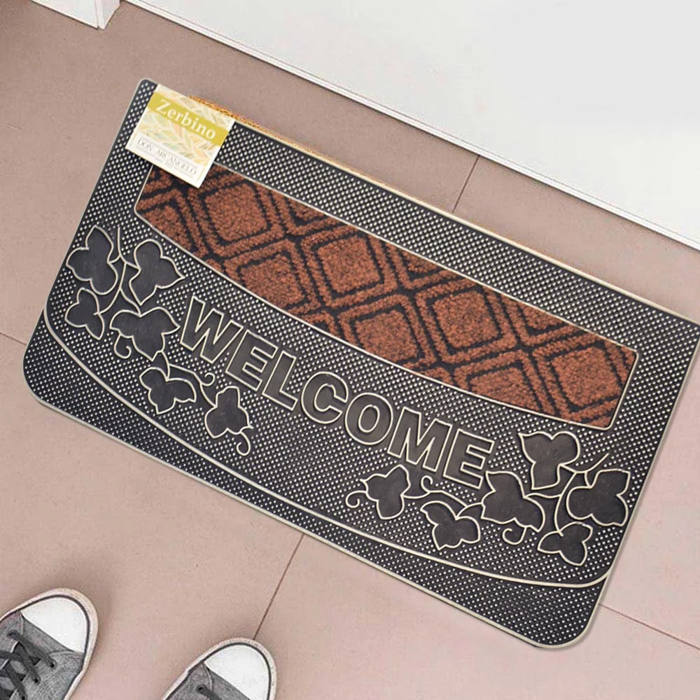 Tappeto Zerbino Welcome Piante 45x75cm Gomma e Fibra Cocco 4 Colori Ingresso