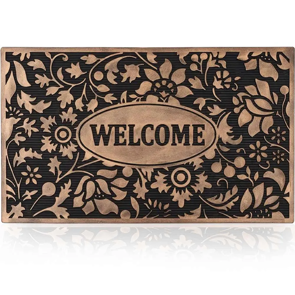 Zerbino Tappeto Ingresso Porta Antiscivolo Fantasia Fiori con Scritta Gomma