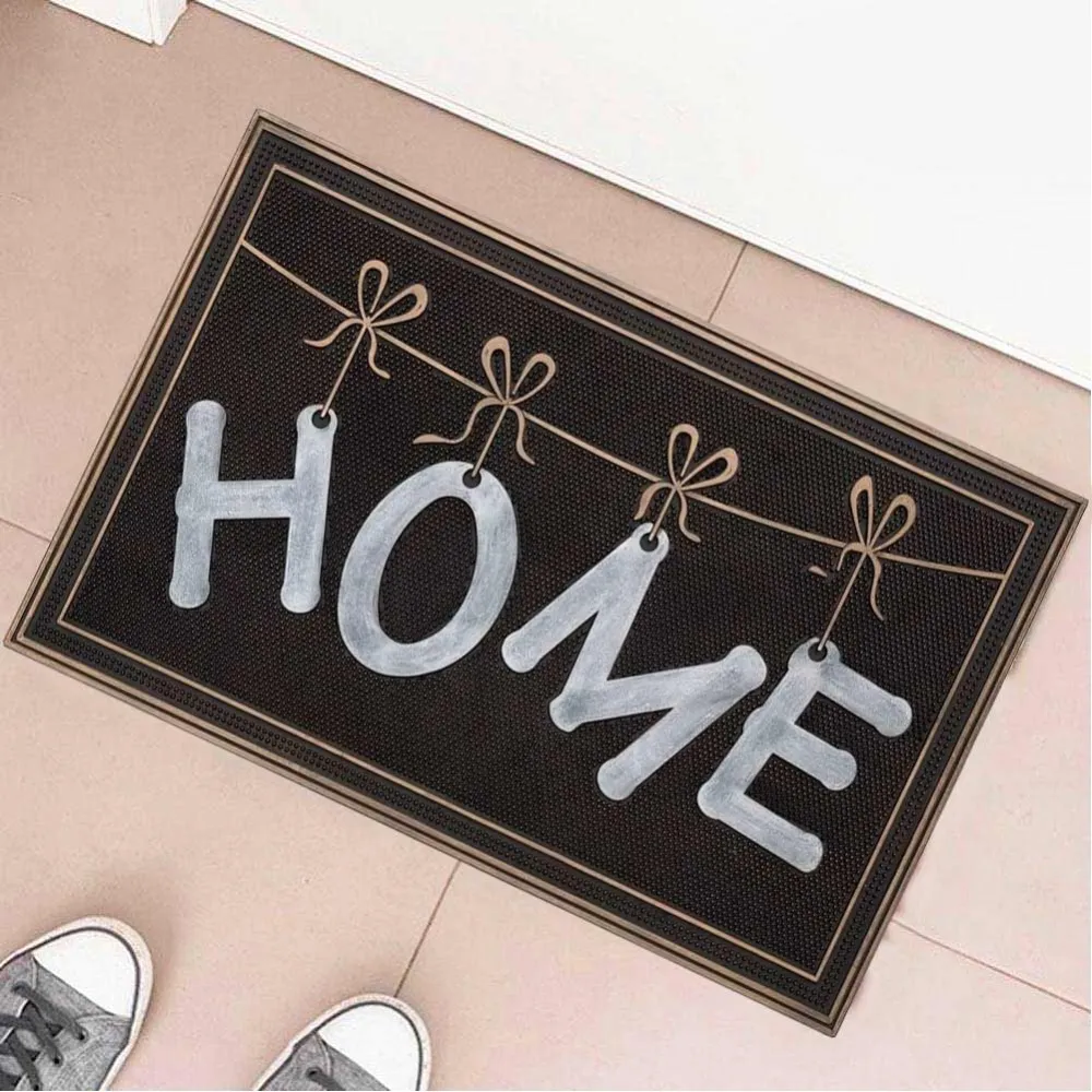Zerbino Tappeto Ingresso Porta Antiscivolo Scritta Home Granito con Finitura