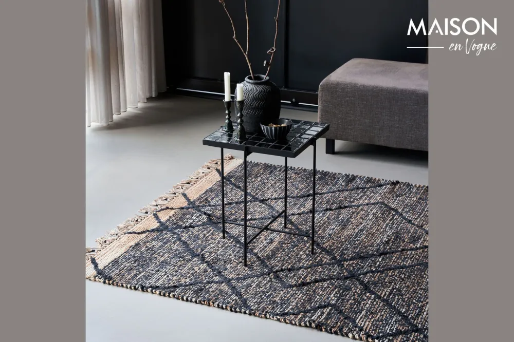 Tappeto fibra naturale beige e nero 200x140 cm Moro House Doctor - 200cm
