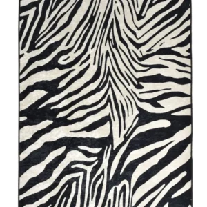 Tappeto Dola 160x230cm Velluto motivo pelle di zebra Bianco e Nero