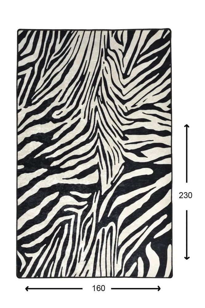 Tappeto Dola 160x230cm Velluto motivo pelle di zebra Bianco e Nero