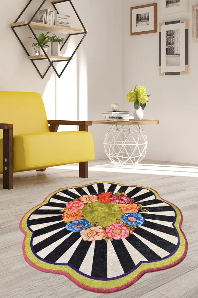Tappeto Louiza D140cm Bouquet di fiori velluto