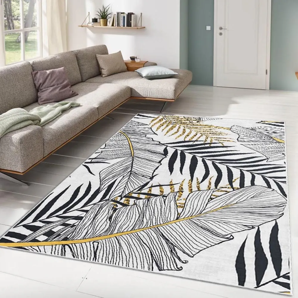 Tappeto Maiko 100x140cm Motivo foglie Grigio, nero e giallo