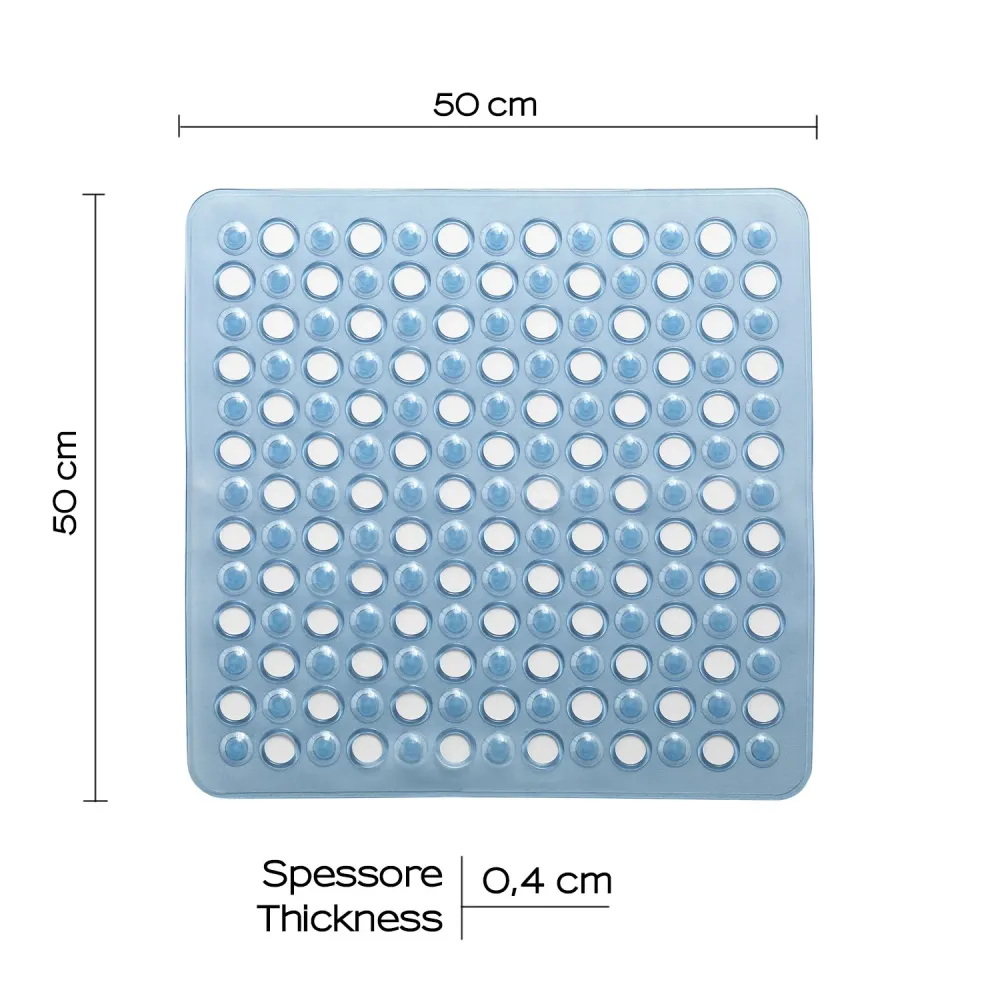 Tappeto antiscivolo doccia Dimensioni 50x50 modello Maim Gedy - Finitura Trasparente azzurra
