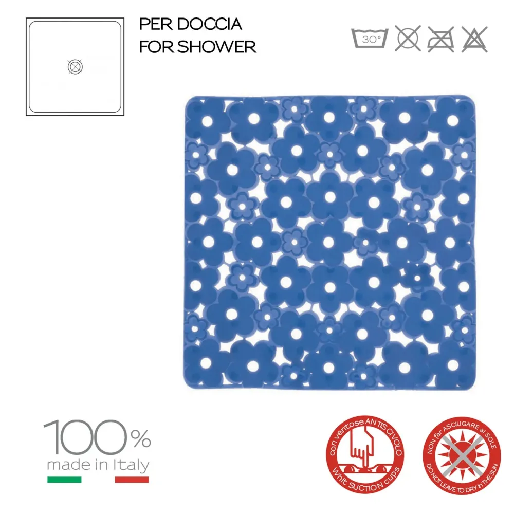 Tappeto antiscivolo doccia Dimensioni 53x53 realizzato PVC modello Margherita di Gedy - Finitura Azzurra