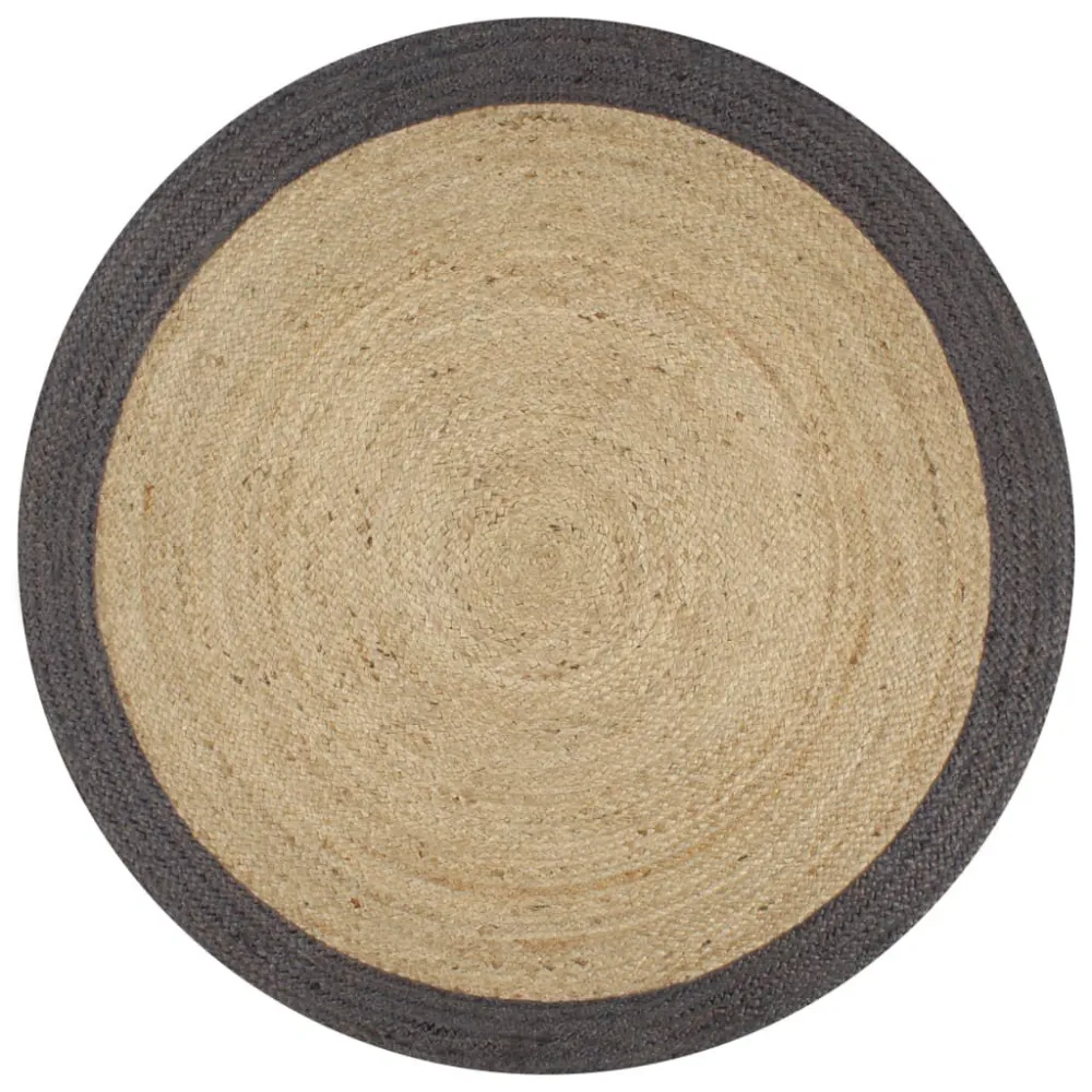 Tappeto Lavorato Mano Juta con Bordo Grigio Fosco 90 cm