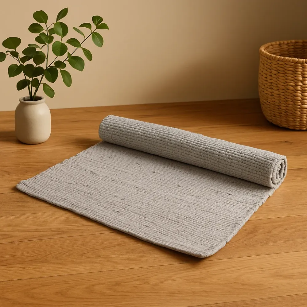 Tappeto cotone tessuto mano, piccolo tappetino da pavimento indiano grigio
