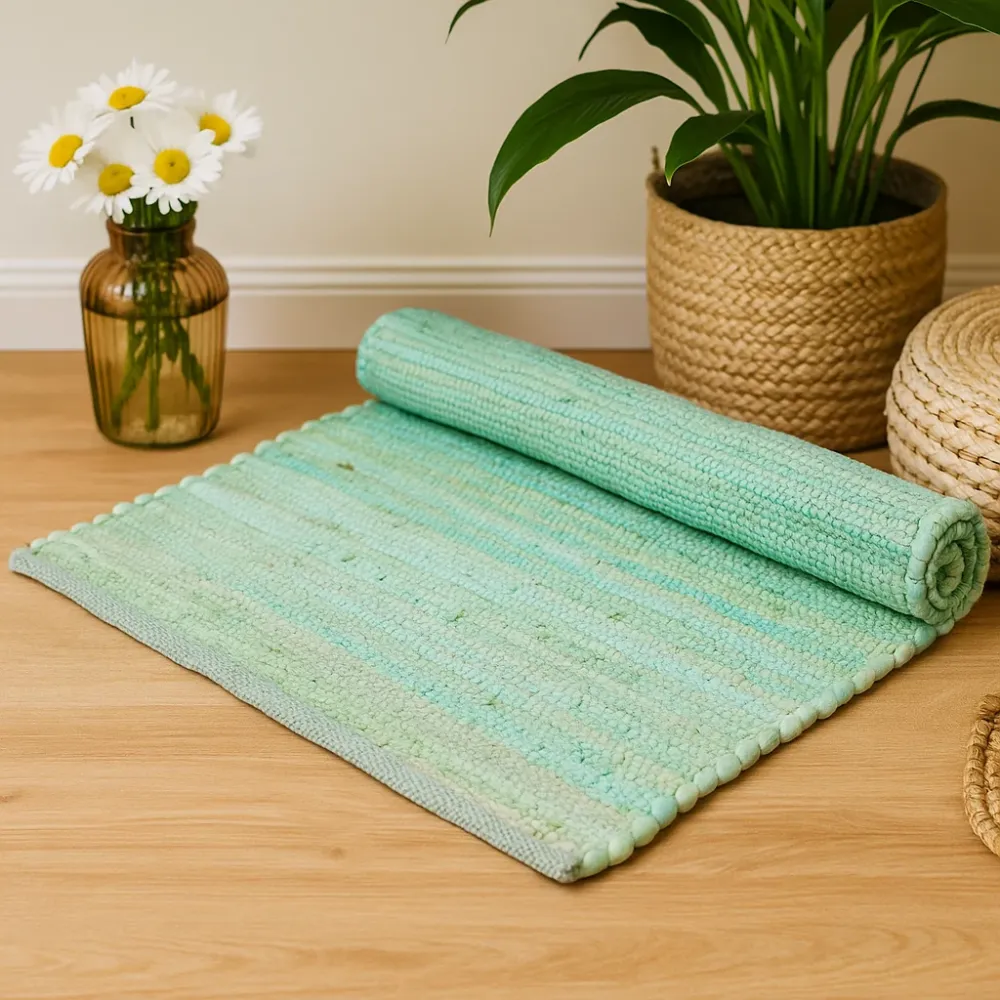 Tappeto di cotone, verde acqua tessuto mano indiano