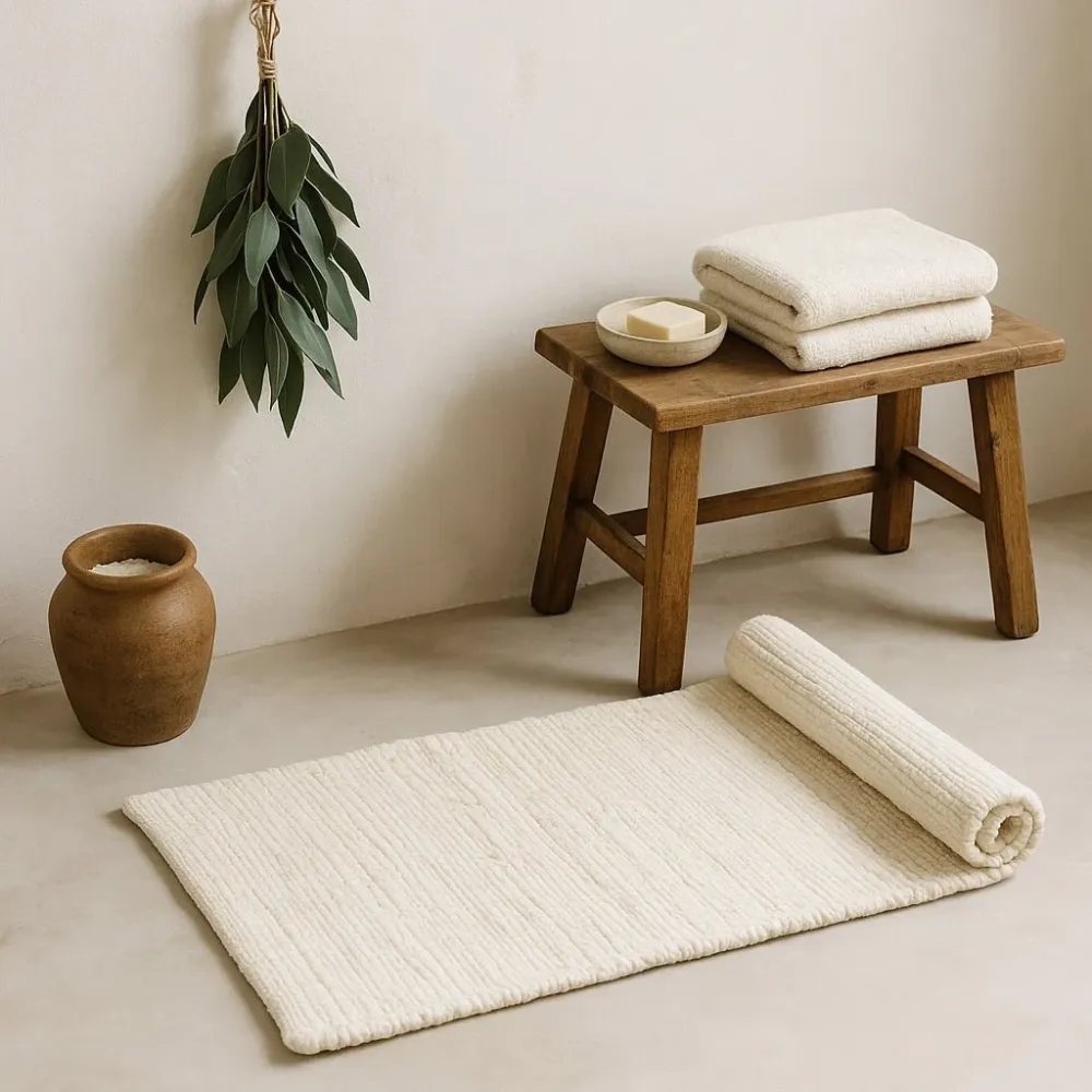 Tappeto metratura media cotone crema fatto telaio manuale