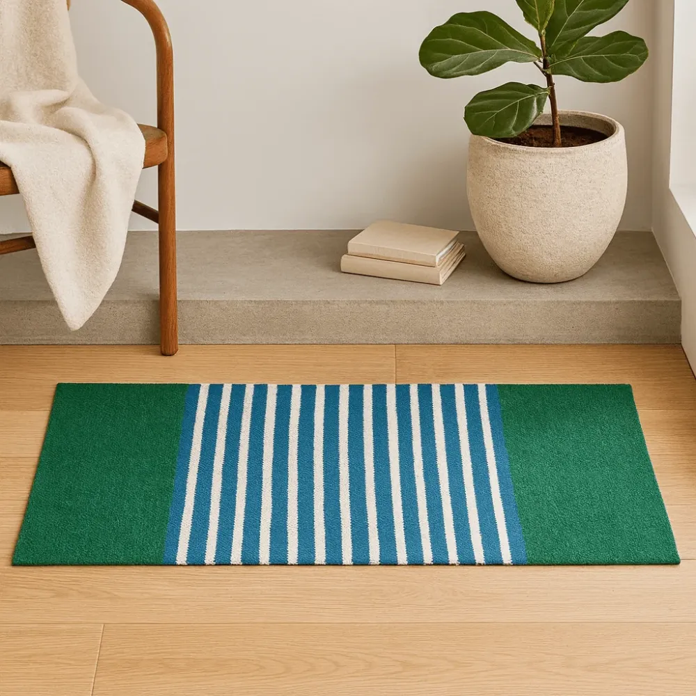 Tappeto Runner, Cotone Blu Verde 70x170cm