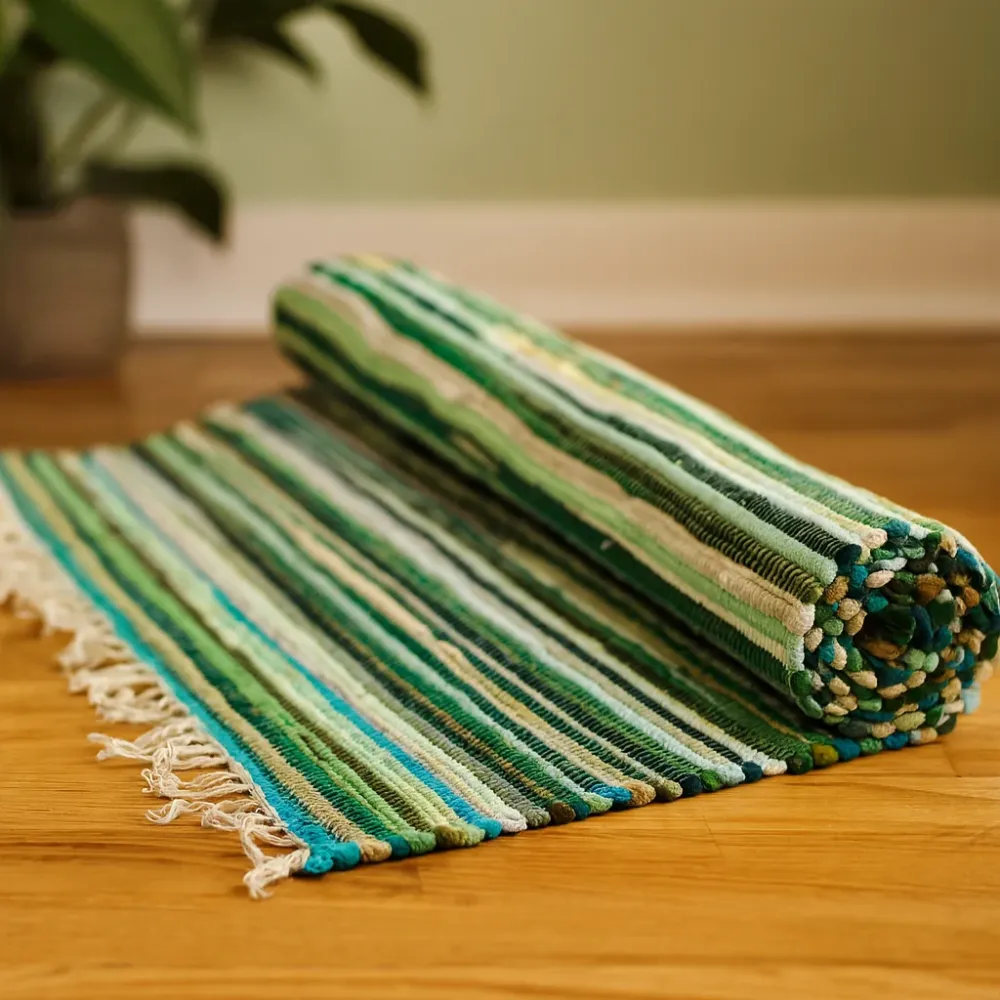 Tappeto di stracci 150x90cm Verde Naturale