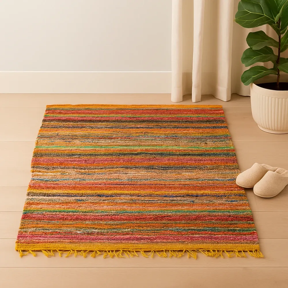 Tappeto di stracci 154 x 90 cm Giallo Riciclato
