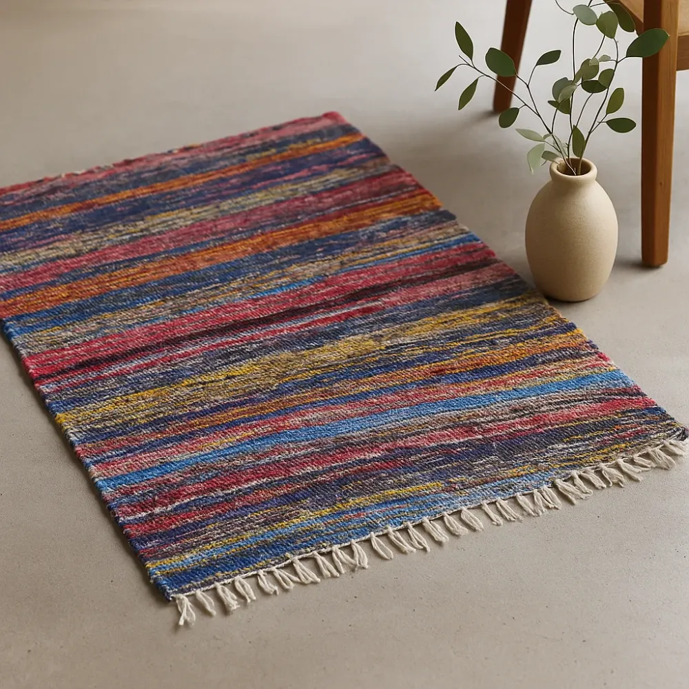 Tappeto di stracci blu 153 x 90cm