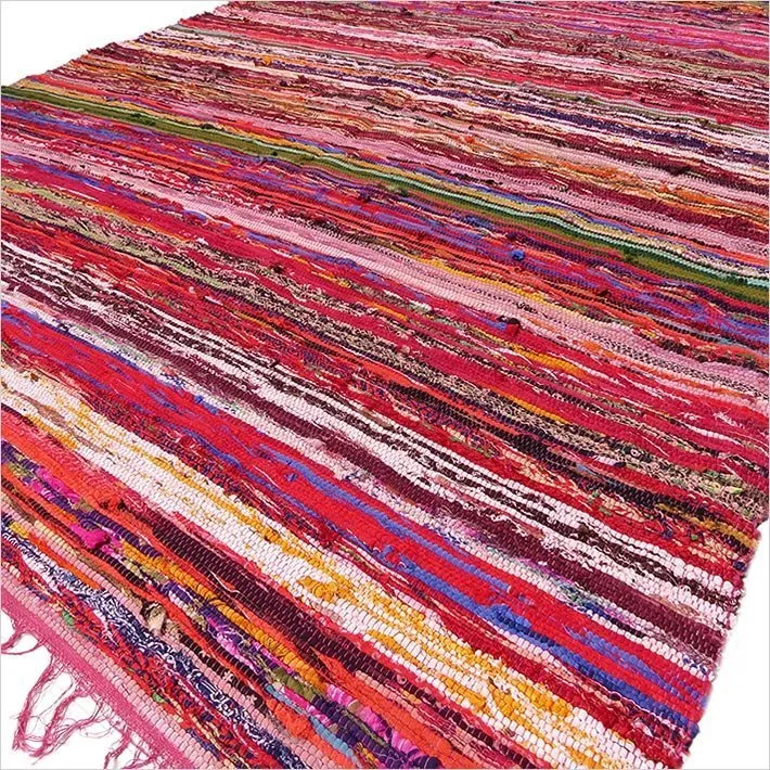 Tappeto stracci di cotone riciclato rosso 150 x 90cm
