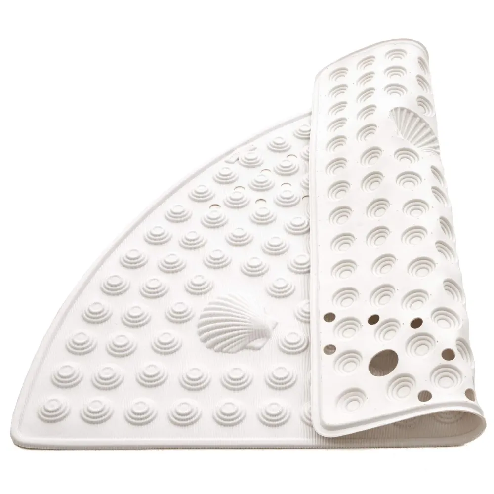 Tatkraft Shell - Tappeto Doccia Angolare, 58x58 cm, Fatto Italia, Antimuffa, Tappetino Doccia Antiscivolo PVC, Bianco
