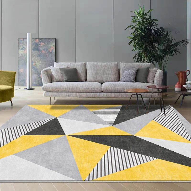 Tappeto con motivi geometrici nordici con strisce Tappeto innovativo giallo e grigio Tappeto antiscivolo lavabile polieste...