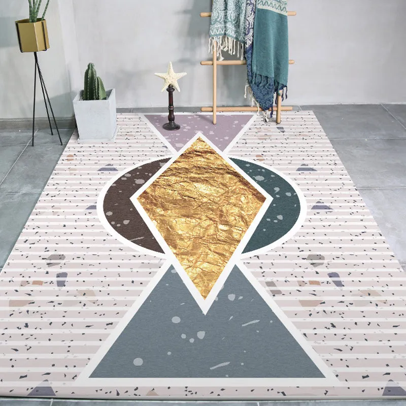 Tappeto da soggiorno attuale color avorio blocchi di colore Tappeto con stampa strisce di diamanti Tappeto poliestere per...