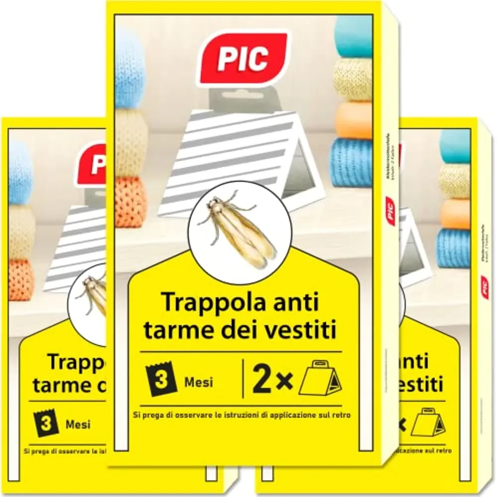 PIC Trappola ai feromoni anti tarme dei vestiti confezione da 3 buste con due trappole = 6 pezzi - Prodotto Anti tarme Ves...