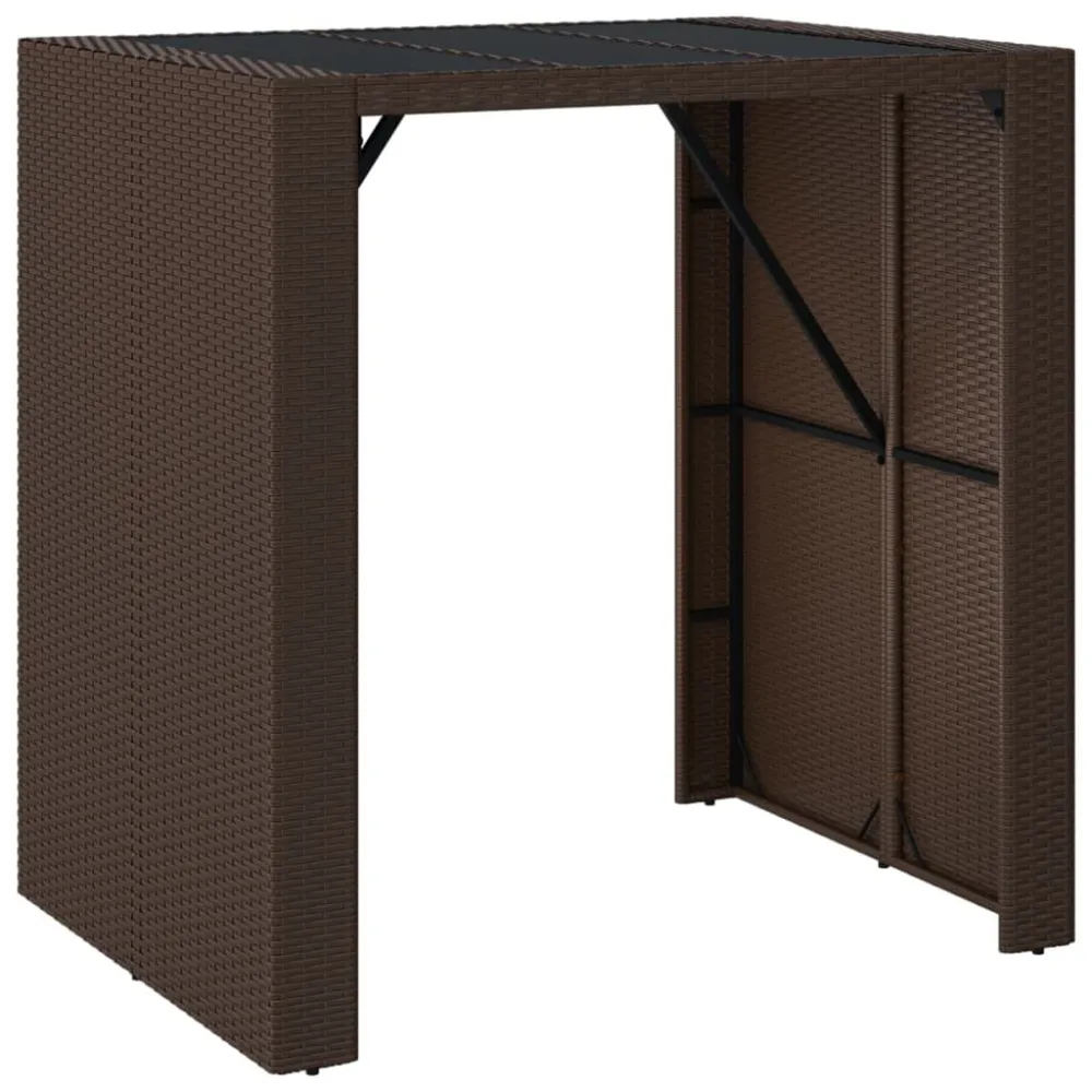 Tavolo Bar con Piano Vetro Marrone 105x80x110 cm Polyrattan con Piano Ardesia