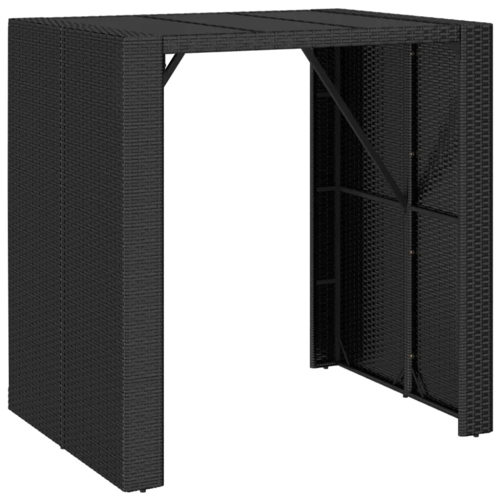 Tavolo Bar con Piano Vetro Nero 105x80x110 cm Polyrattan - Confezione Completa