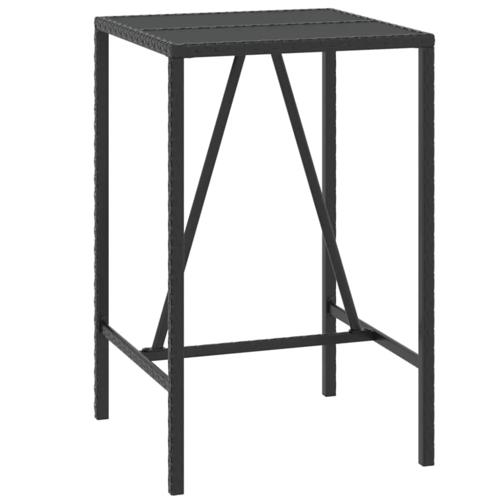 Tavolo da Bar con Piano Vetro Nero 70x70x110 cm Polyrattan con Piano Ardesia
