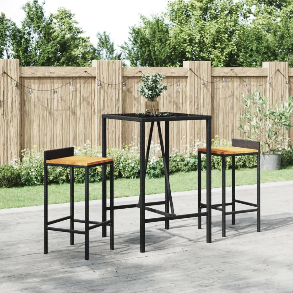 Tavolo da Bar con Piano Vetro Nero 70x70x110 cm Polyrattan con Piano Ardesia