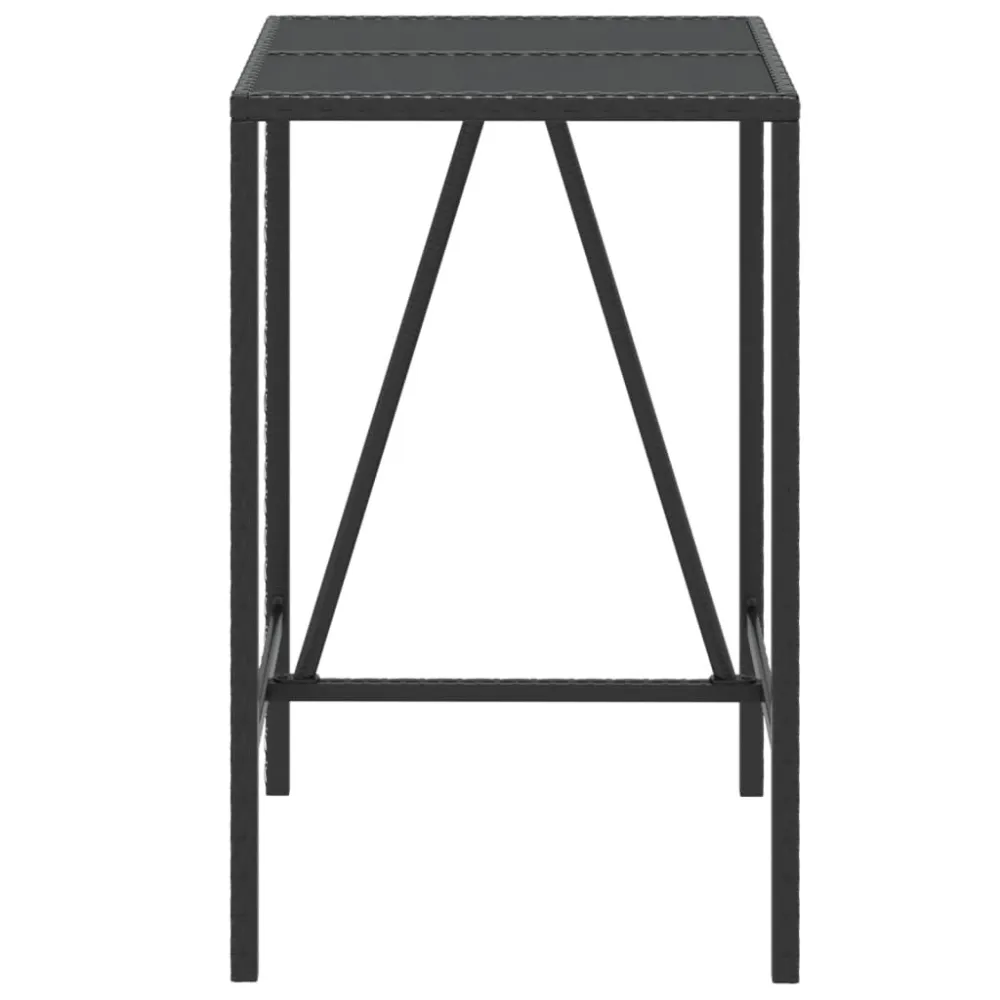 Tavolo da Bar con Piano Vetro Nero 70x70x110 cm Polyrattan con Piano Ardesia