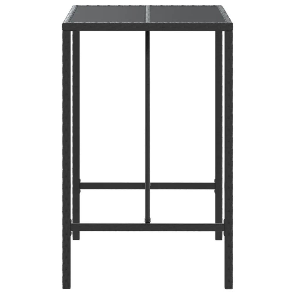 Tavolo da Bar con Piano Vetro Nero 70x70x110 cm Polyrattan con Piano Ardesia