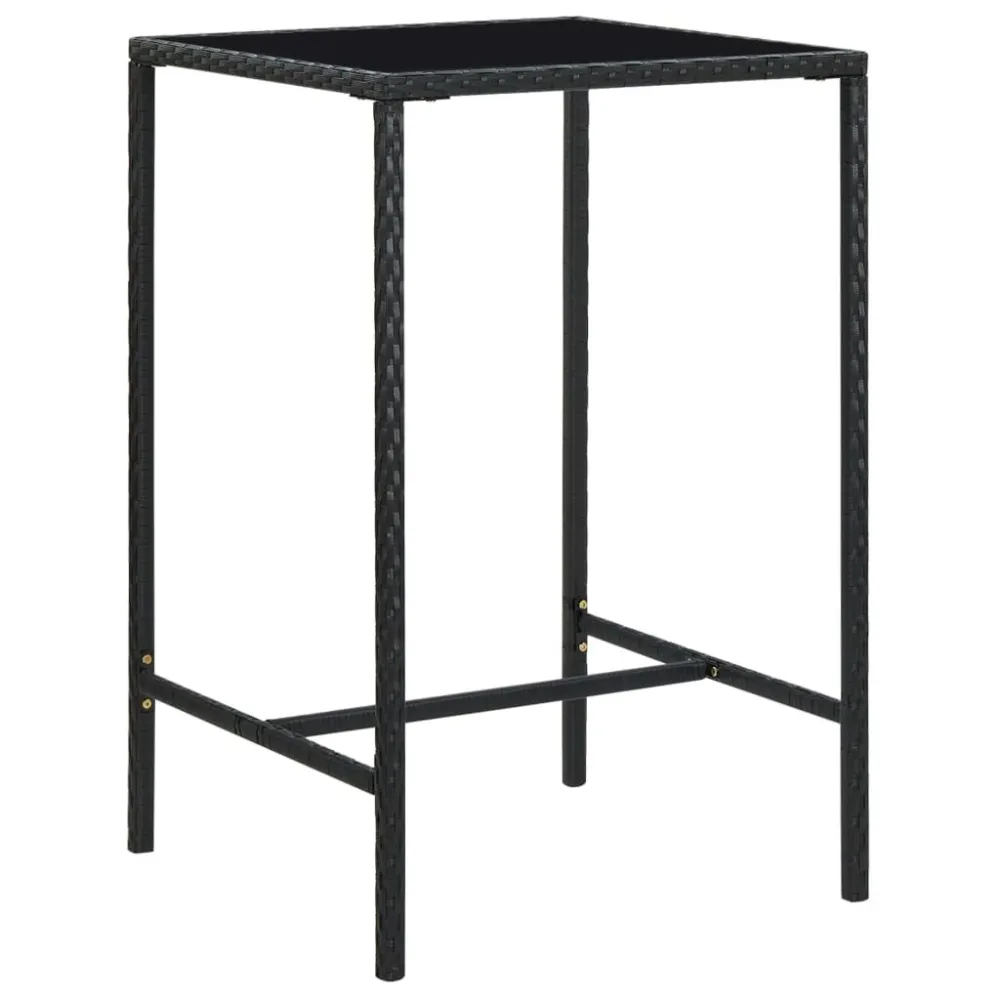 Tavolo da Bar da Giardino Nero 70x70x110 cm Polyrattan e Vetro per Pranzi all'Aperto