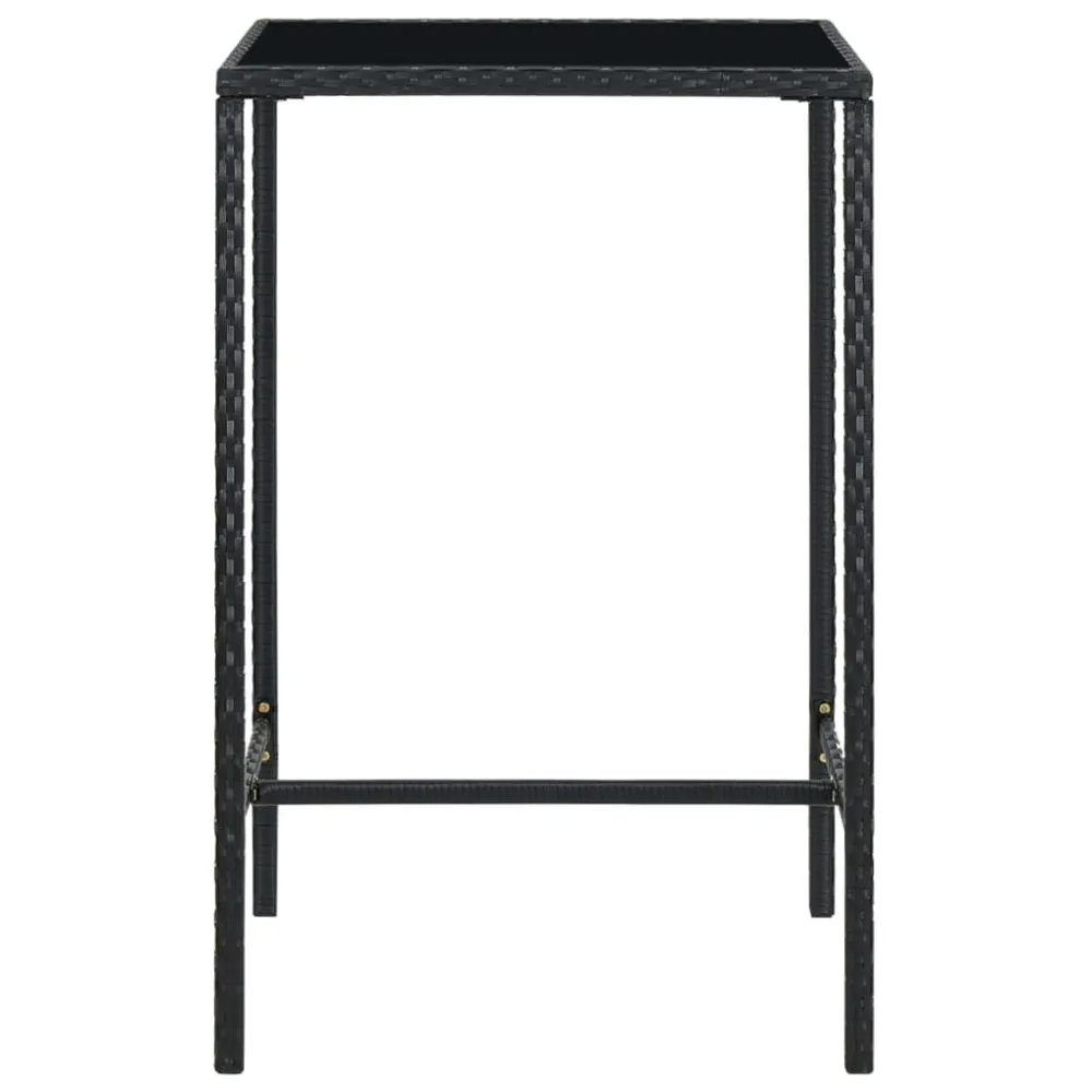 Tavolo da Bar da Giardino Nero 70x70x110 cm Polyrattan e Vetro per Pranzi all'Aperto