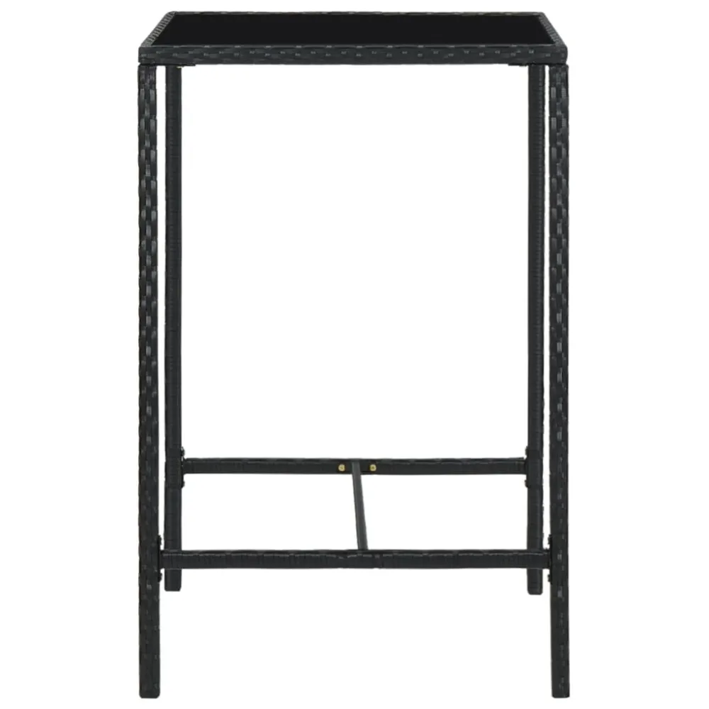 Tavolo da Bar da Giardino Nero 70x70x110 cm Polyrattan e Vetro per Pranzi all'Aperto